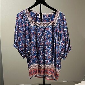 Knox Rose Floral Blouse - Blue and Red